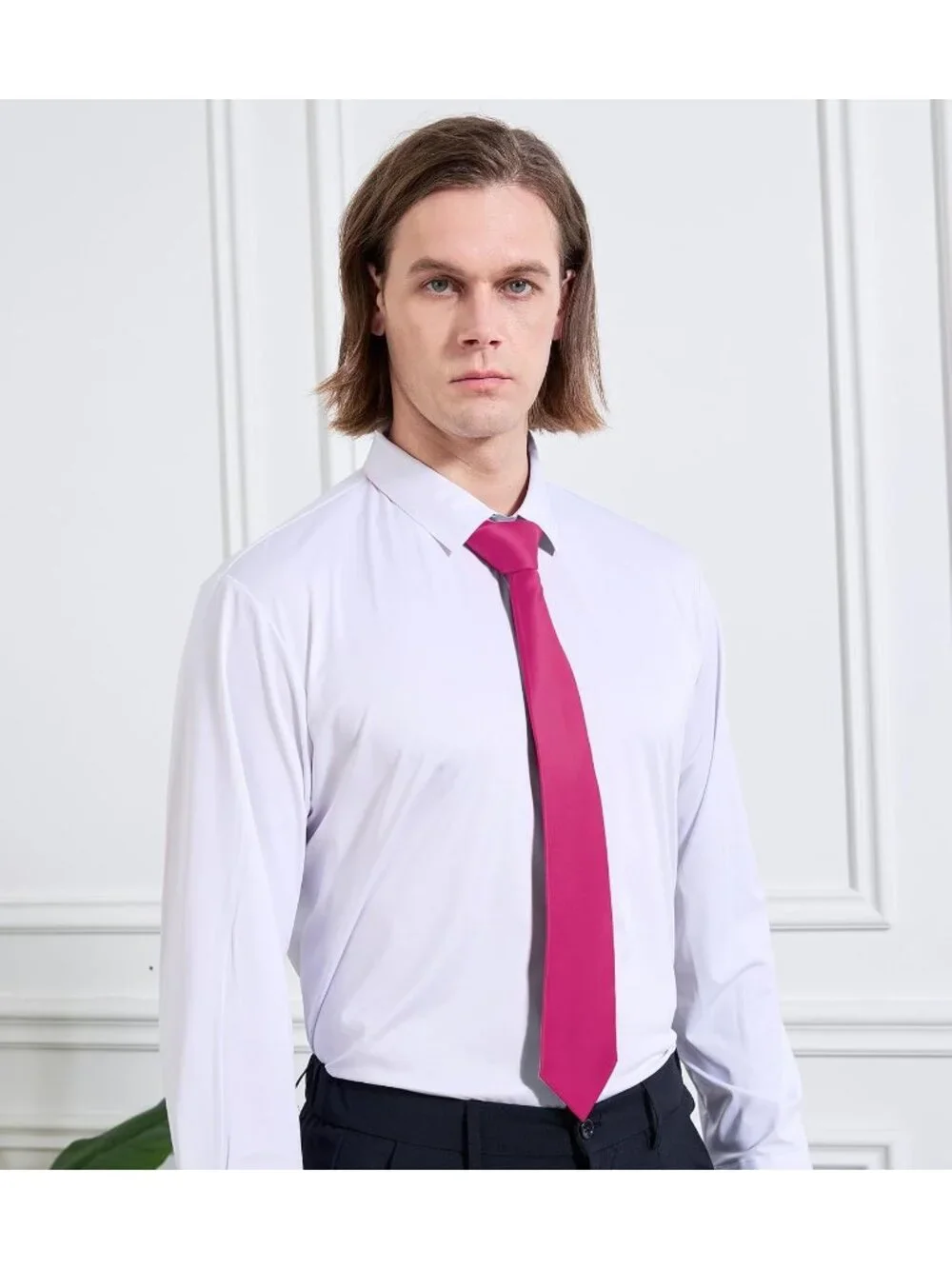 Men's Blush Pink Solid Microfiber Plain Formal Silk Necktie For Business Dress